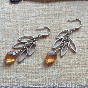 Silver Tone Leaf Dangle Earrings